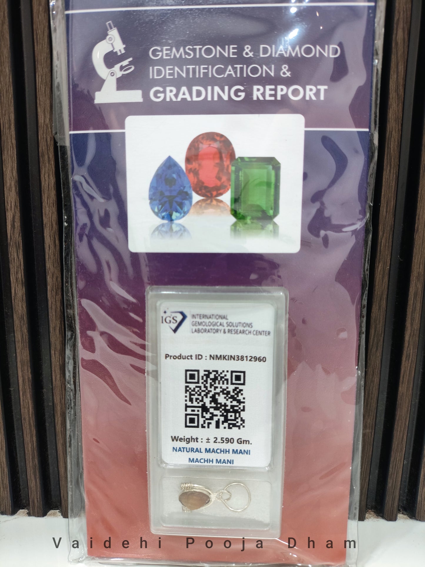 Machh Mani (Natural Fish Pearl) In Silver Pendant With Lab Grading Test. Weight-12.95 ct