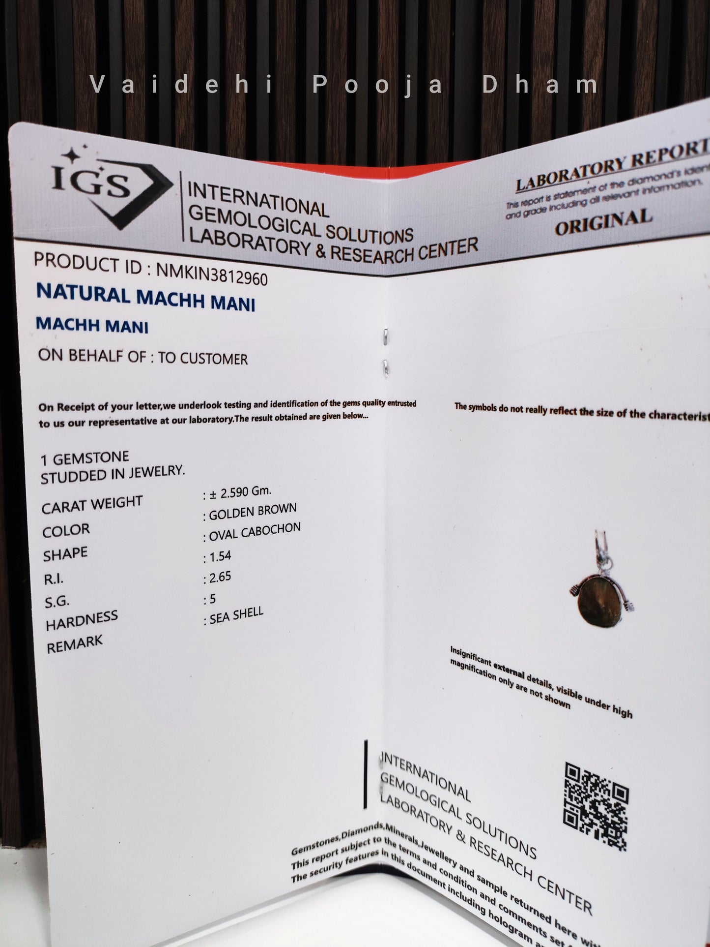 Machh Mani (Natural Fish Pearl) In Silver Pendant With Lab Grading Test. Weight-12.95 ct