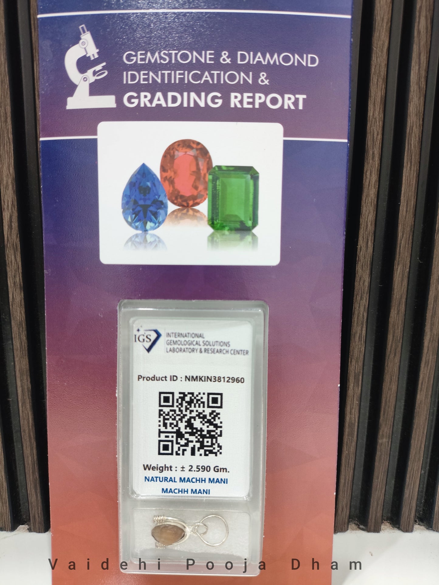 Machh Mani (Natural Fish Pearl) In Silver Pendant With Lab Grading Test. Weight-12.95 ct